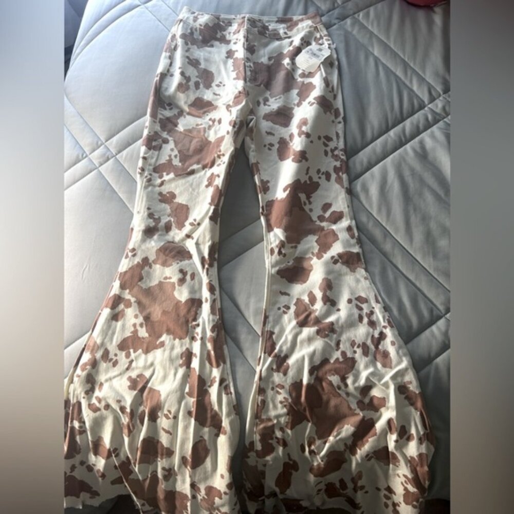 cow printed flared jeans